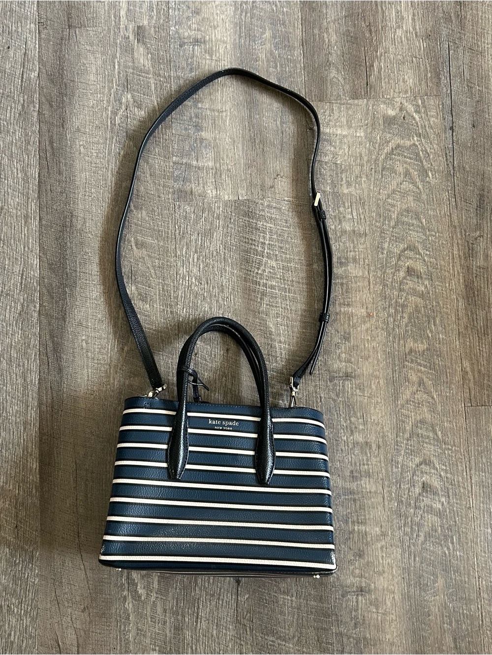 Kate Spade Blue Striped Leather Shoulder Bag Purse